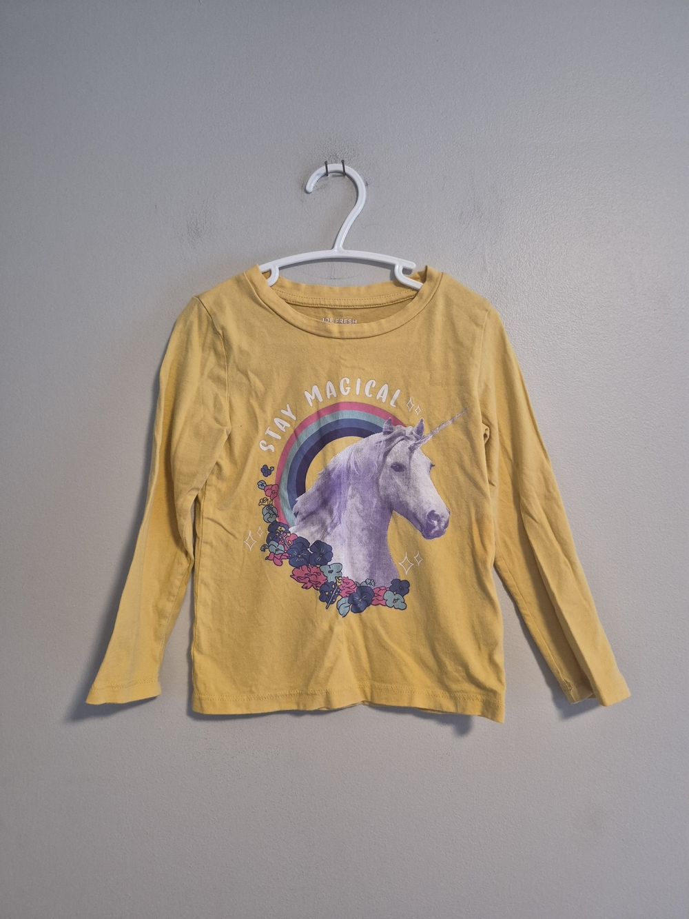 Joe Fresh Toddler 4 Yellow Long-Sleeve Tshirt with Magical Unicorn and Rainbow
